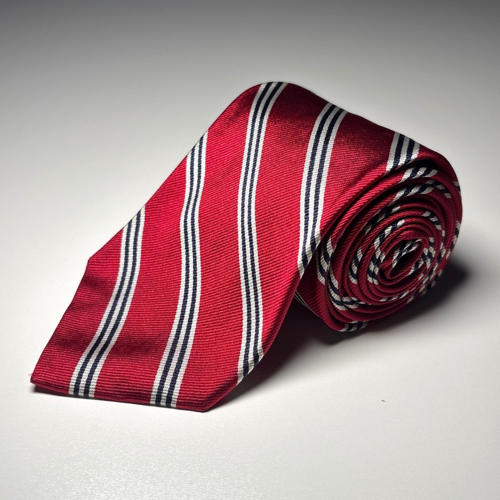 Brooks Brothers 346 Striped Repp Tie Red Silver Silk Necktie Made In USA Tie